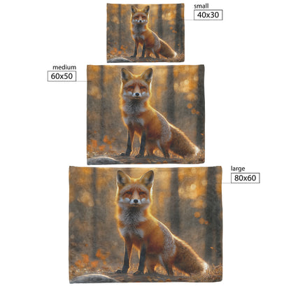 Red Fox on Forest Trail Glowing Fur in Golden Morning Sunlight Mist and Trees Fleece Sherpa Blanket - Awakening Righteousness