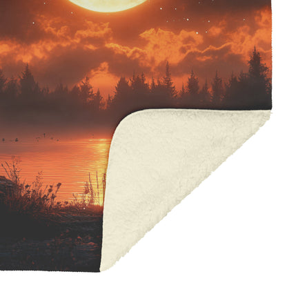 Red Fox Silhouetted Against Full Moon on Forest Ridge Silver Highlights Magical Fleece Sherpa Blanket - Awakening Righteousness