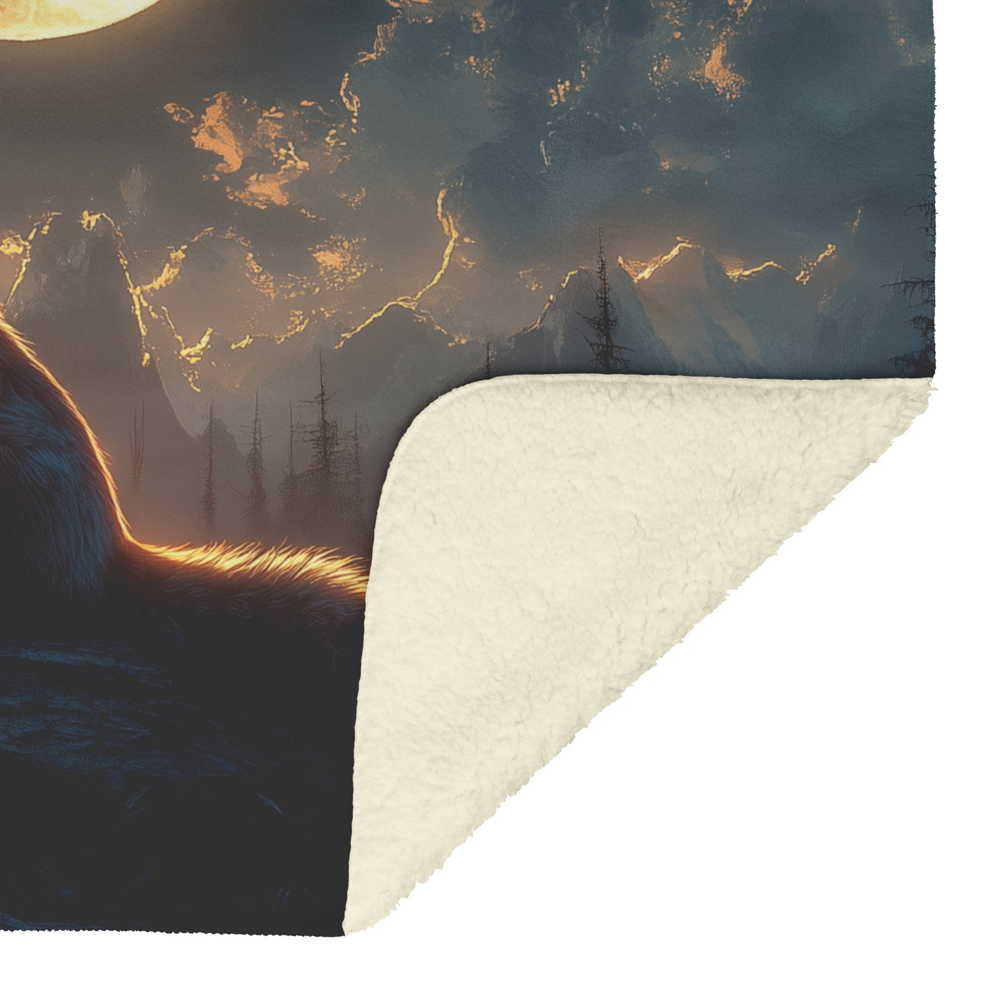 Red Fox Silhouetted by Full Moon on Forest Ridge Silver Highlights Fleece Sherpa Blanket - Awakening Righteousness