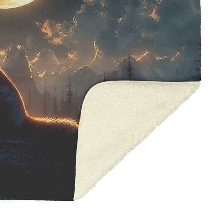 Red Fox Silhouetted by Full Moon on Forest Ridge Silver Highlights Fleece Sherpa Blanket - Awakening Righteousness