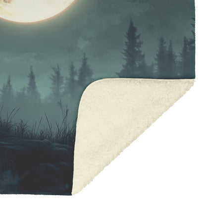 Red Fox Silhouetted by Full Moon on Forest Ridge Silver Highlights Fleece Sherpa Blanket - Awakening Righteousness
