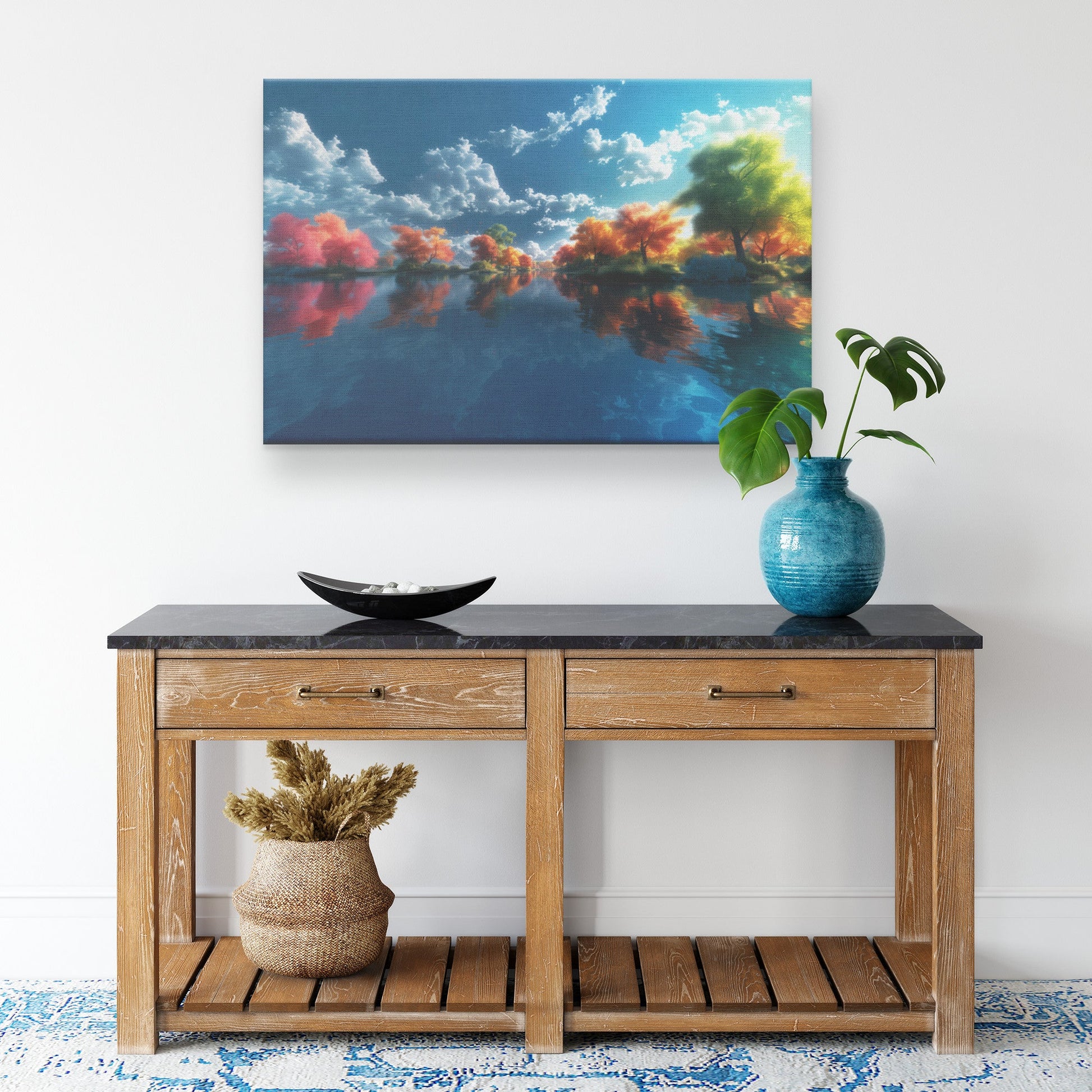 Reflections of Autumn Glory in Tranquil Waters Christian Canvas Wall Art Decor - Awakening Righteousness