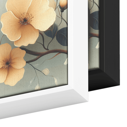 Retro Floral Pattern Abstract Blooms Vines Neutral Muted Beige Ochre Tones Ultra High Definition Elegant Simplicity Panoramic Framed Canvas Wall Art - Awakening Righteousness