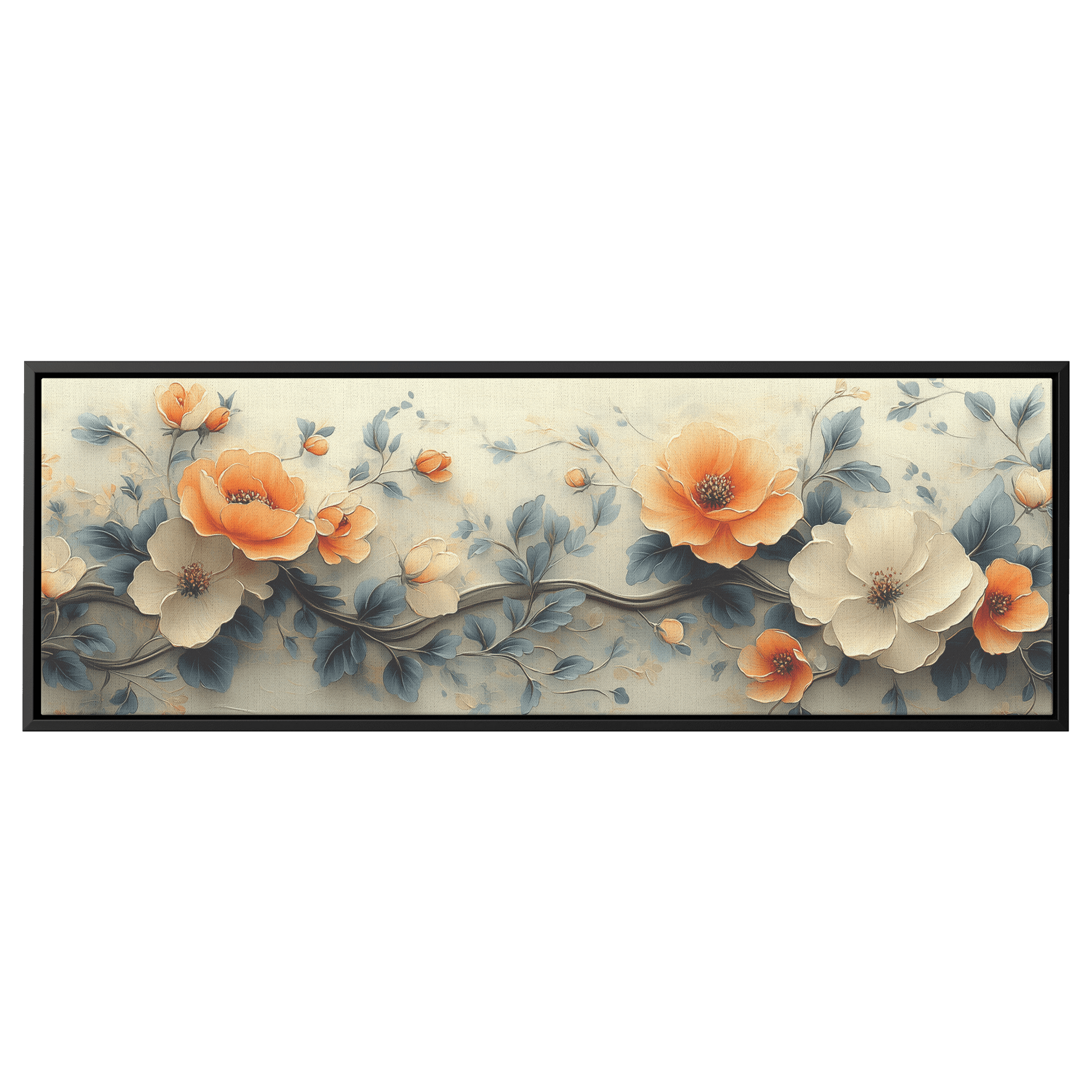 Retro Floral Pattern Abstract Blooms Vines Neutral Muted Beige Ochre Tones Ultra High Definition Elegant Simplicity Panoramic Framed Canvas Wall Art - Awakening Righteousness