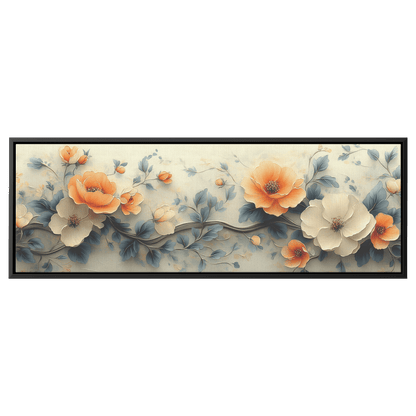 Retro Floral Pattern Abstract Blooms Vines Neutral Muted Beige Ochre Tones Ultra High Definition Elegant Simplicity Panoramic Framed Canvas Wall Art - Awakening Righteousness