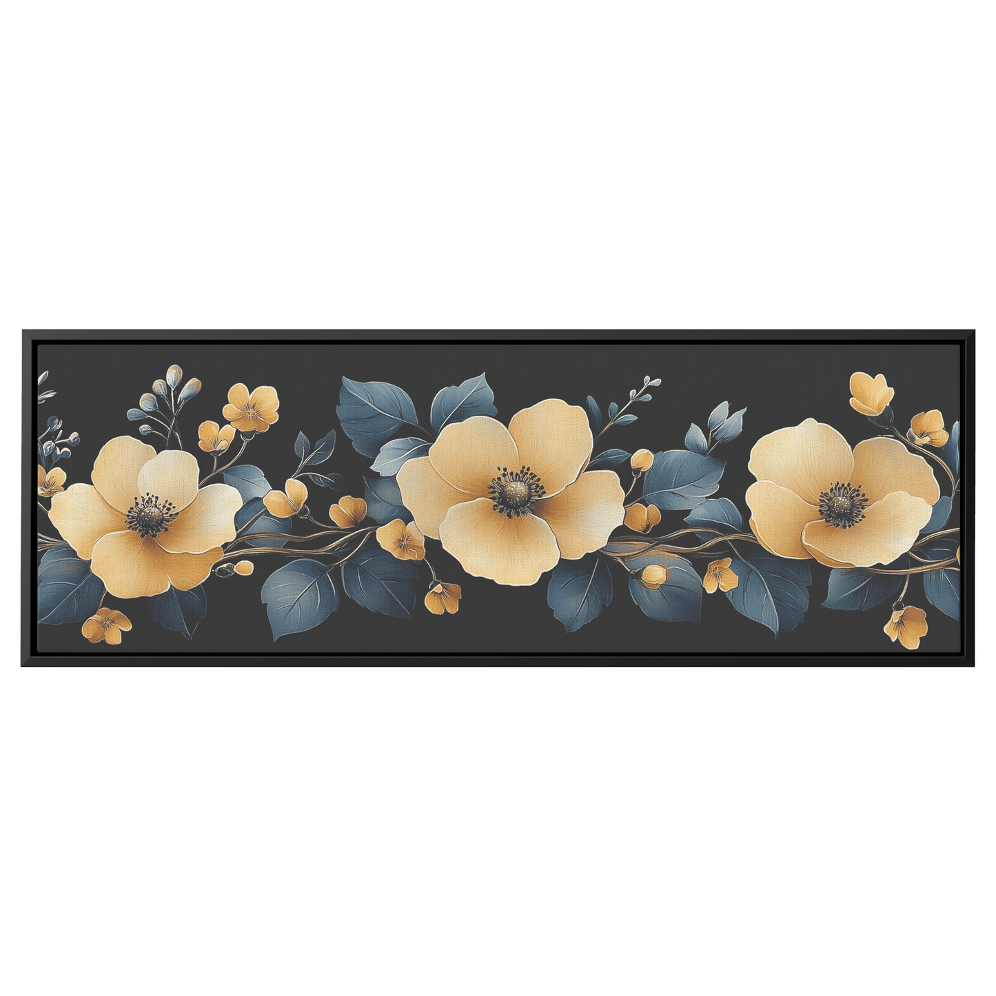 Retro Floral Pattern Abstract Blooms Vines Neutral Muted Beige Ochre Tones Ultra High Definition Elegant Simplicity Panoramic Framed Canvas Wall Art - Awakening Righteousness
