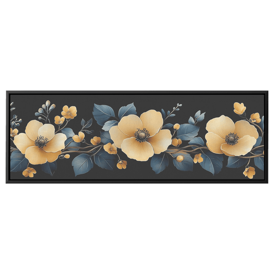 Retro Floral Pattern Abstract Blooms Vines Neutral Muted Beige Ochre Tones Ultra High Definition Elegant Simplicity Panoramic Framed Canvas Wall Art - Awakening Righteousness