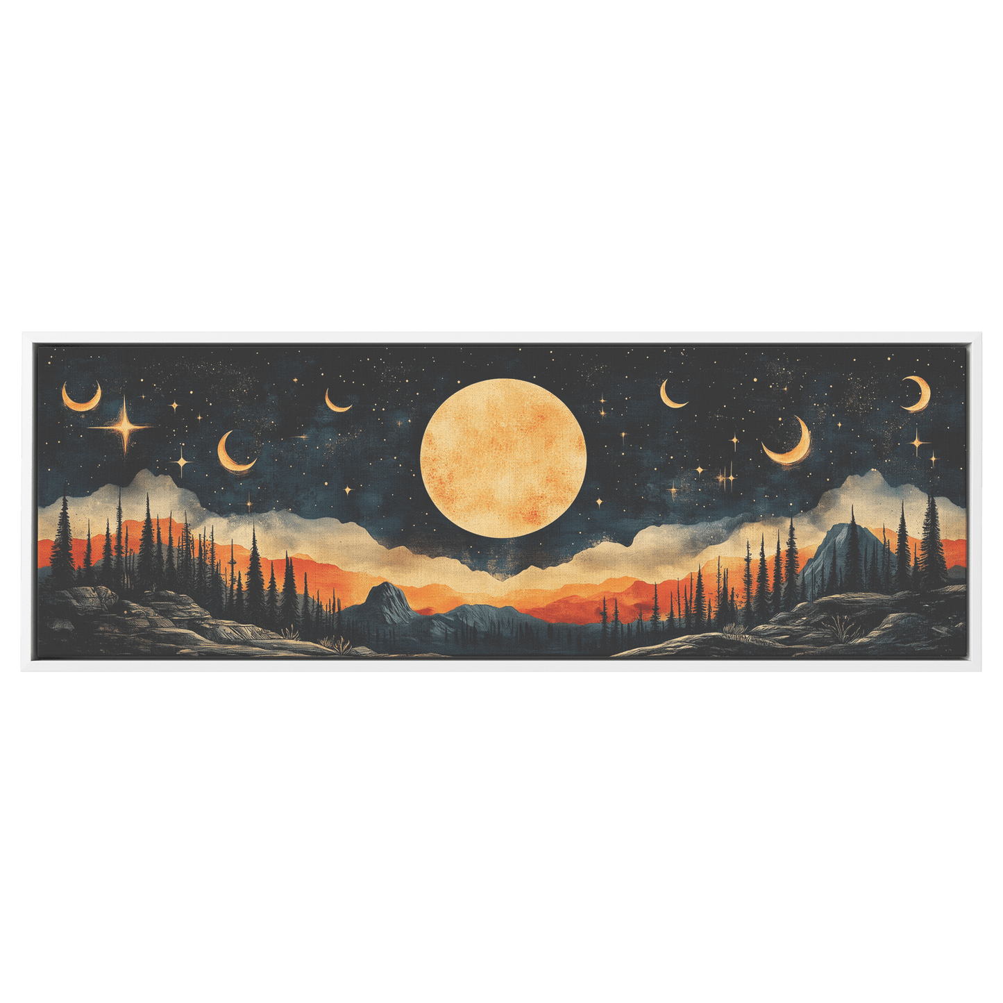 Retro Modern Pattern Crescent Moons Constellations Geometric Arches Desert Tones Ultra High Definition Panoramic Framed Canvas Wall Art - Awakening Righteousness
