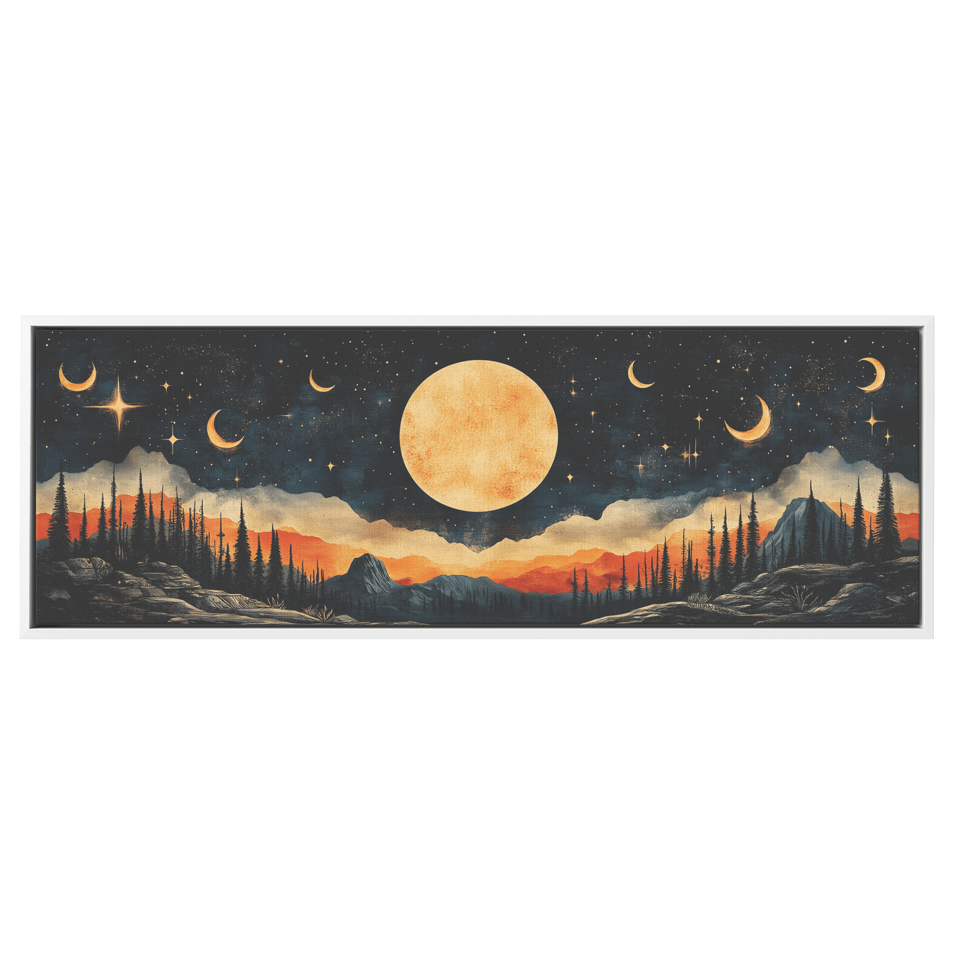 Retro Modern Pattern Crescent Moons Constellations Geometric Arches Desert Tones Ultra High Definition Panoramic Framed Canvas Wall Art - Awakening Righteousness