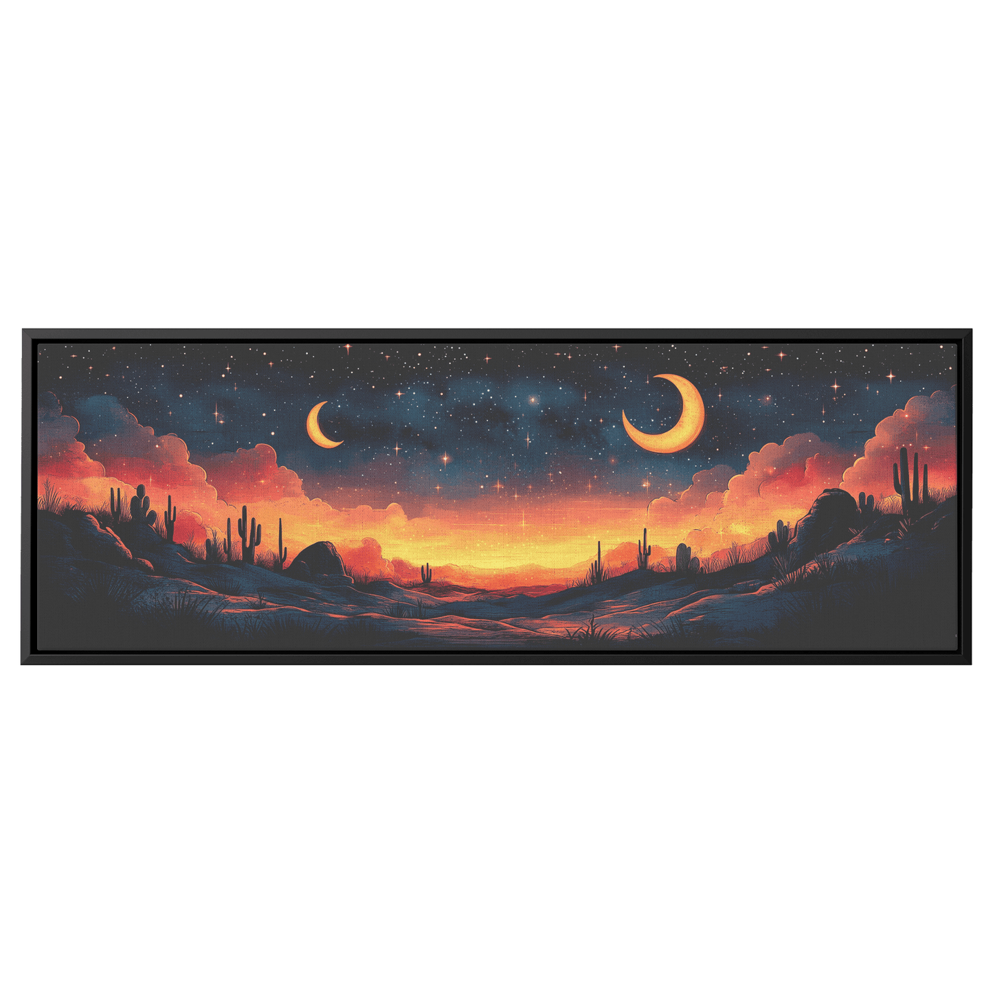 Retro Modern Pattern Crescent Moons Constellations Geometric Arches Desert Tones Ultra High Definition Panoramic Framed Canvas Wall Art - Awakening Righteousness