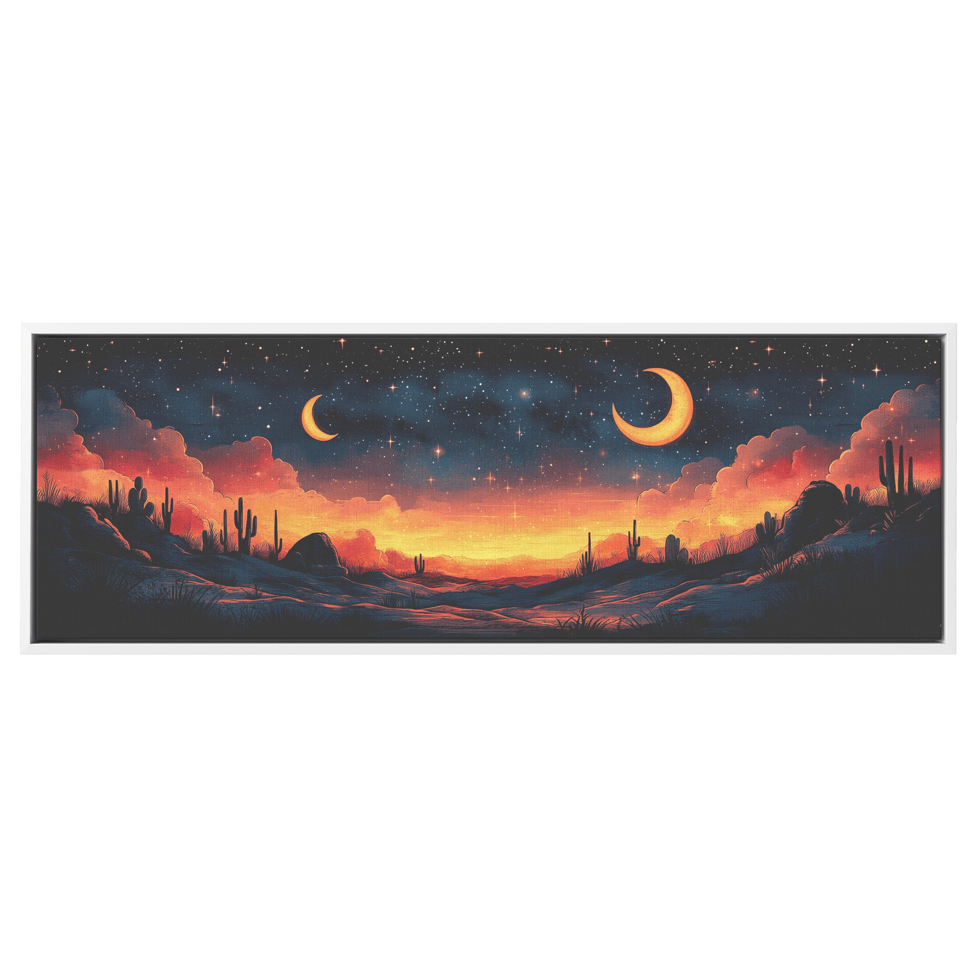 Retro Modern Pattern Crescent Moons Constellations Geometric Arches Desert Tones Ultra High Definition Panoramic Framed Canvas Wall Art - Awakening Righteousness