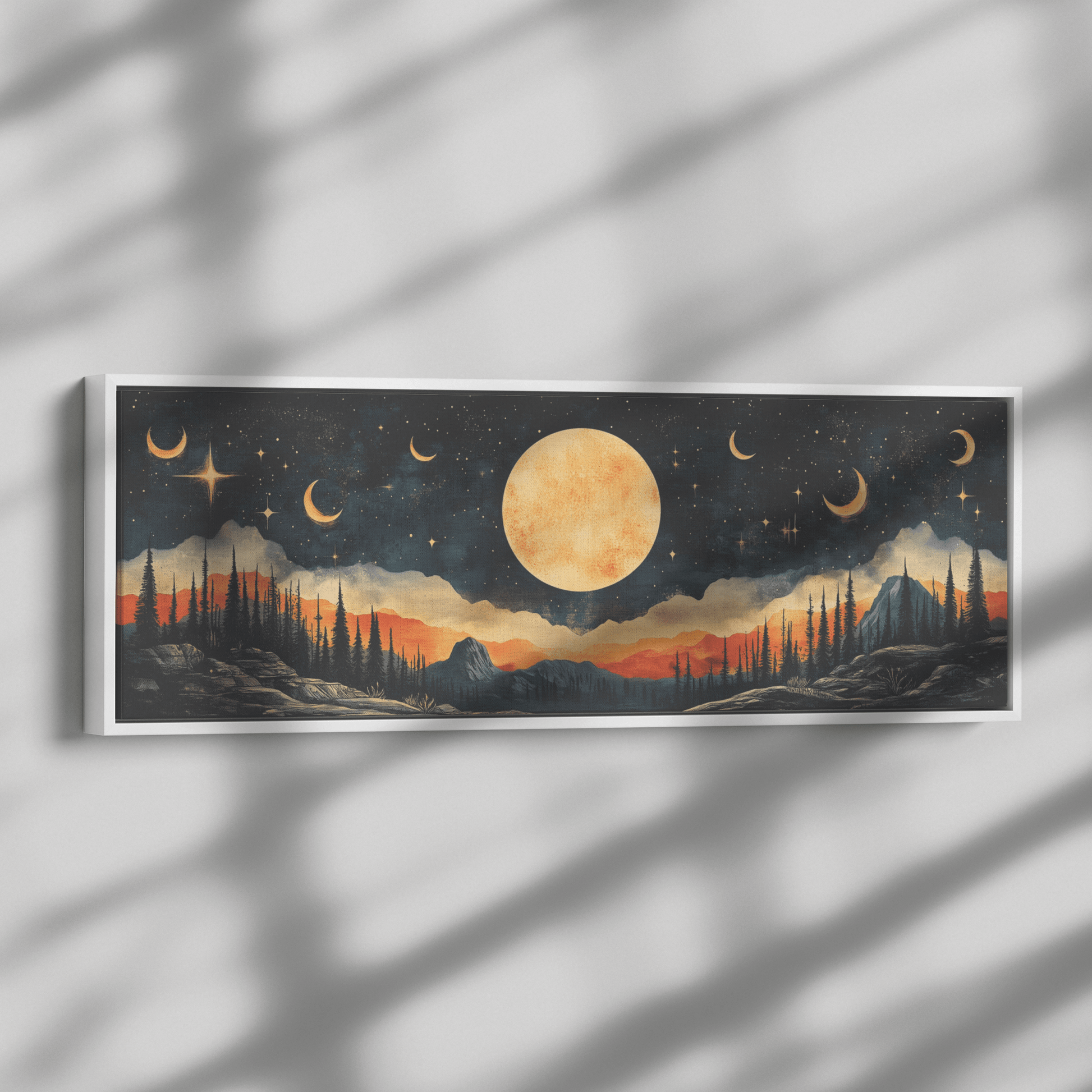 Retro Modern Pattern Crescent Moons Constellations Geometric Arches Desert Tones Ultra High Definition Panoramic Framed Canvas Wall Art - Awakening Righteousness