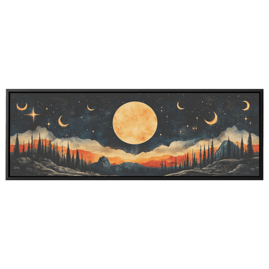 Retro Modern Pattern Crescent Moons Constellations Geometric Arches Desert Tones Ultra High Definition Panoramic Framed Canvas Wall Art - Awakening Righteousness