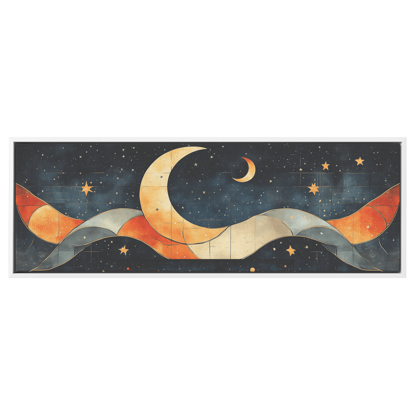 Retro Modern Pattern Crescent Moons Constellations Geometric Arches Desert Tones Ultra High Definition Panoramic Framed Canvas Wall Art - Awakening Righteousness
