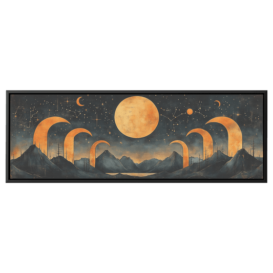 Retro Modern Pattern Crescent Moons Constellations Geometric Arches Desert Tones Ultra High Definition Panoramic Framed Canvas Wall Art - Awakening Righteousness