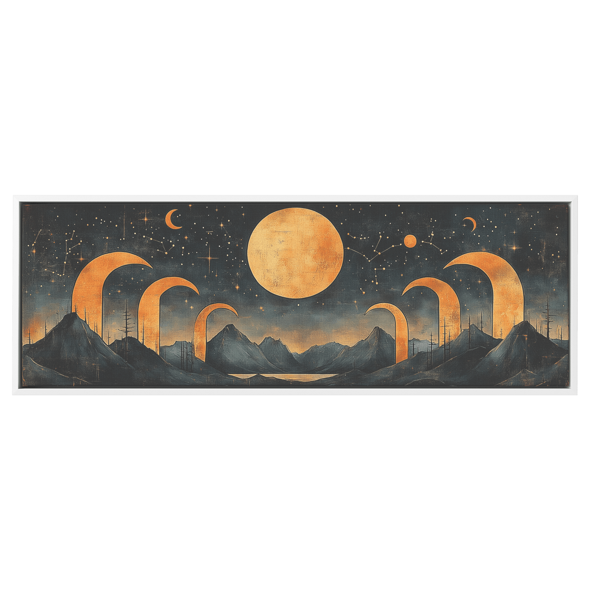 Retro Modern Pattern Crescent Moons Constellations Geometric Arches Desert Tones Ultra High Definition Panoramic Framed Canvas Wall Art - Awakening Righteousness