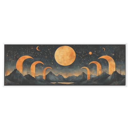 Retro Modern Pattern Crescent Moons Constellations Geometric Arches Desert Tones Ultra High Definition Panoramic Framed Canvas Wall Art - Awakening Righteousness
