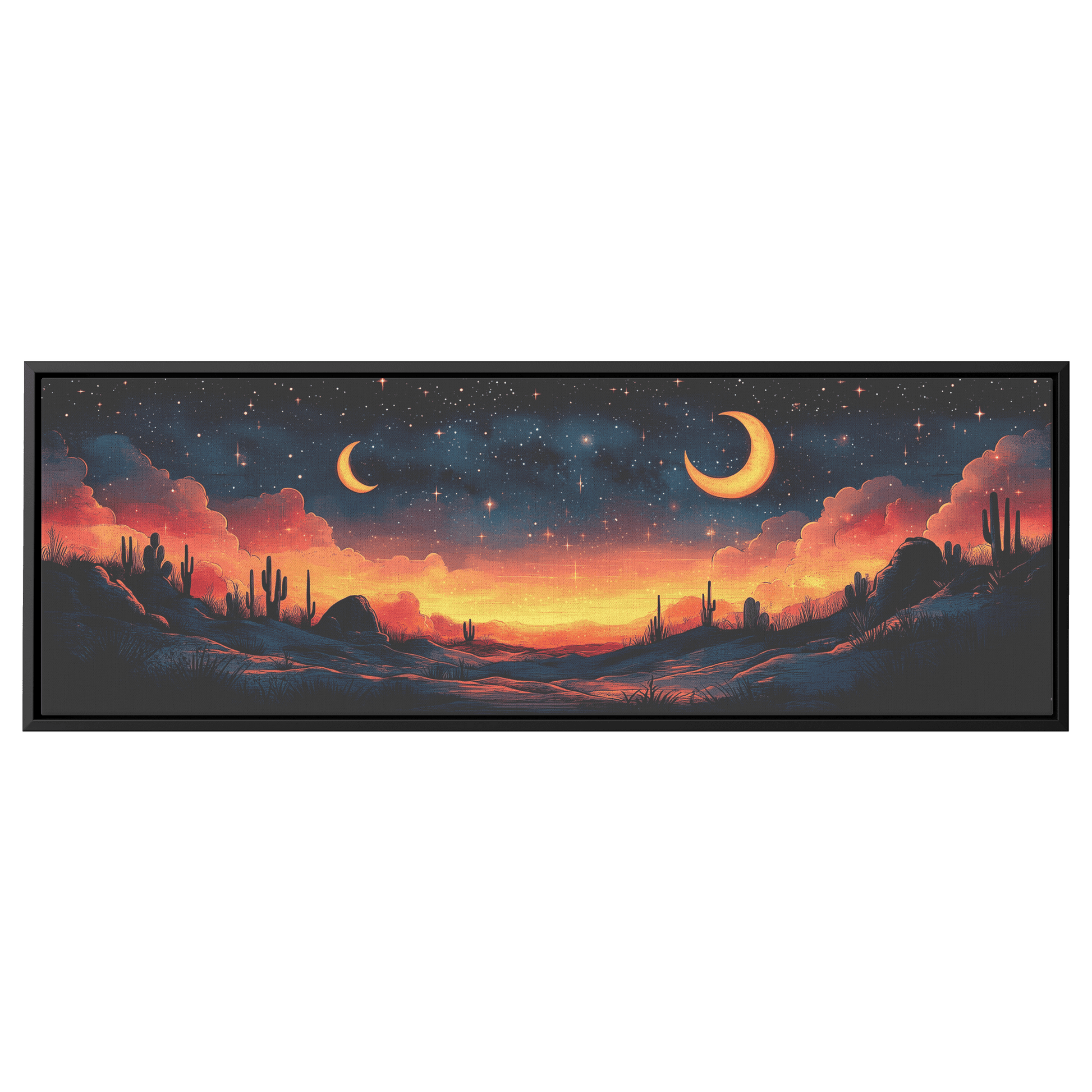 Retro Modern Pattern Crescent Moons Constellations Geometric Arches Desert Tones Ultra High Definition Panoramic Framed Canvas Wall Art - Awakening Righteousness