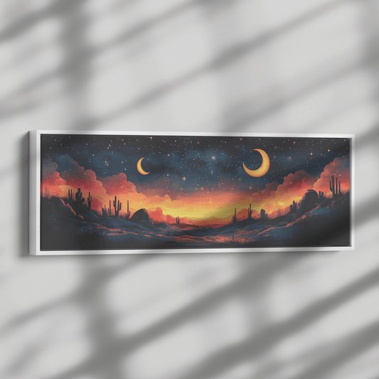 Retro Modern Pattern Crescent Moons Constellations Geometric Arches Desert Tones Ultra High Definition Panoramic Framed Canvas Wall Art - Awakening Righteousness