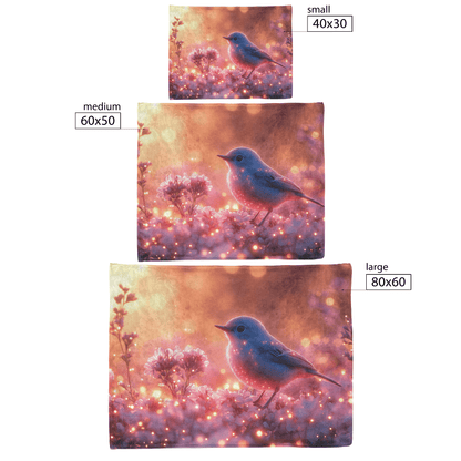Robin Fluttering Near Glowing Flowers in Bioluminescent Garden Surrounded by Light Trails Under Twilight Skies Fleece Sherpa Blanket - Awakening Righteousness