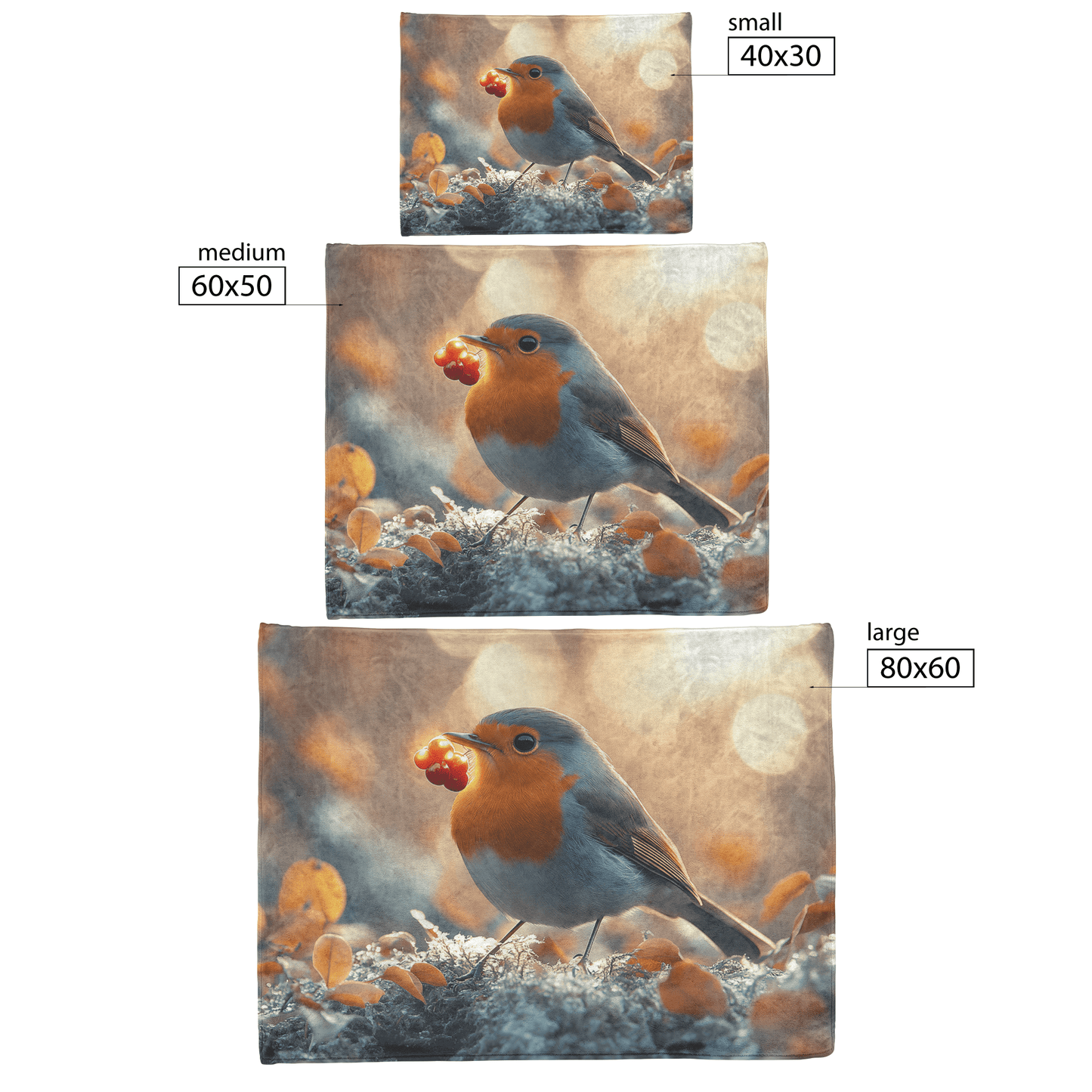 Robin Holding Glowing Berry Perched on Mossy Branch Surrounded by Shimmering Autumn Leaves Under Soft Light Fleece Sherpa Blanket - Awakening Righteousness