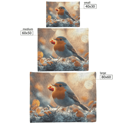 Robin Holding Glowing Berry Perched on Mossy Branch Surrounded by Shimmering Autumn Leaves Under Soft Light Fleece Sherpa Blanket - Awakening Righteousness