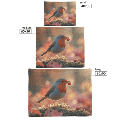Robin Holding Glowing Berry Perched on Mossy Branch Surrounded by Shimmering Autumn Leaves Under Soft Light Fleece Sherpa Blanket - Awakening Righteousness