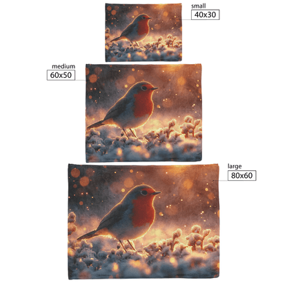 Robin Hopping Through Glowing Snowy Meadow Surrounded by Frost Covered Plants Under Star Filled Night Sky Fleece Sherpa Blanket - Awakening Righteousness