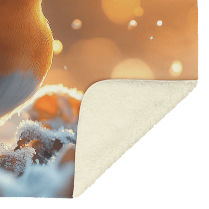 Robin Hopping Through Glowing Snowy Meadow Surrounded by Frost Covered Plants Under Star Filled Night Sky Fleece Sherpa Blanket - Awakening Righteousness