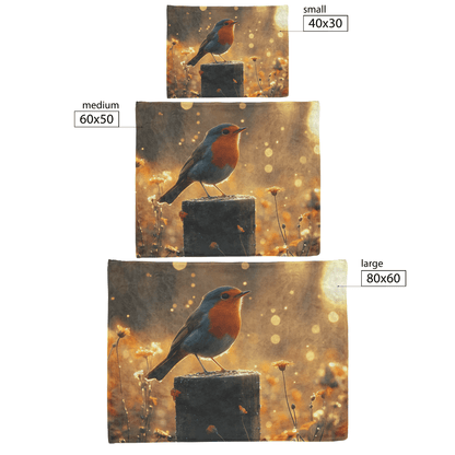 Robin Singing on Glowing Fence Post Surrounded by Golden Morning Mist and Vibrant Wildflowers Fleece Sherpa Blanket - Awakening Righteousness