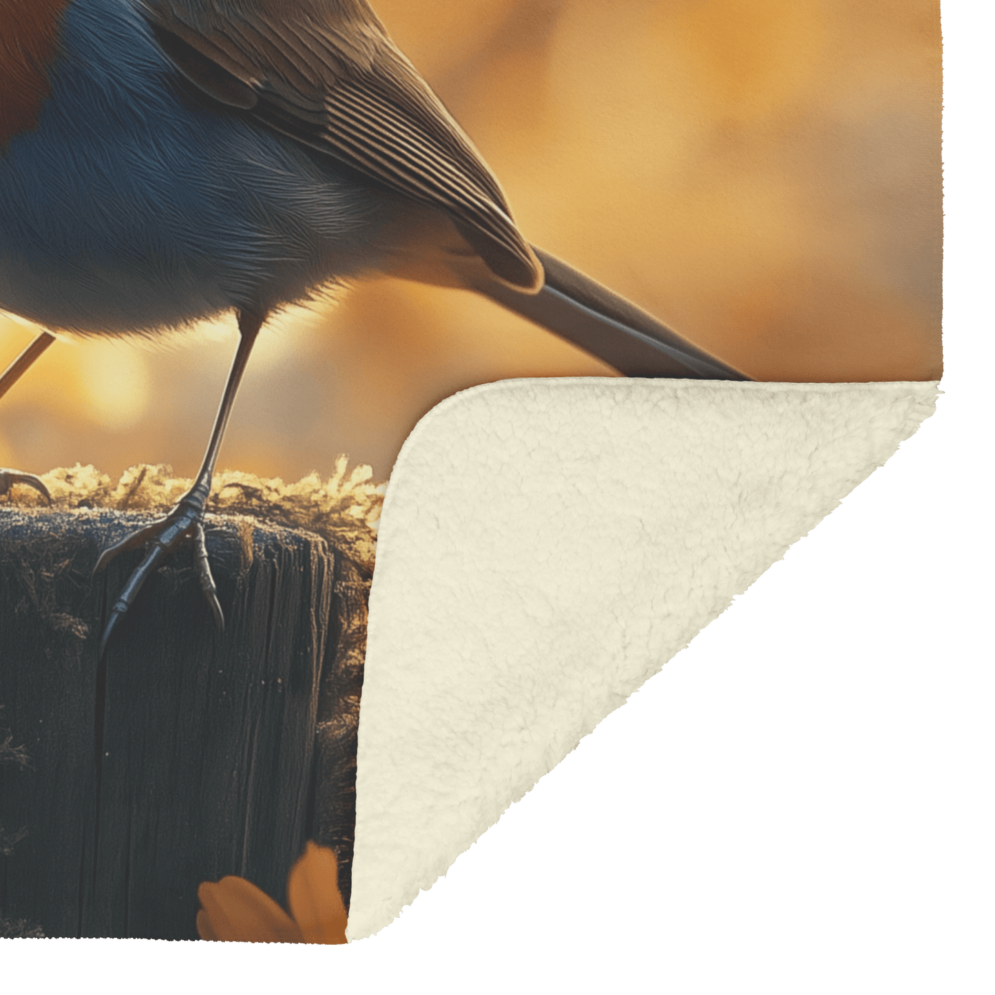 Robin Singing on Glowing Fence Post Surrounded by Golden Morning Mist and Vibrant Wildflowers Fleece Sherpa Blanket - Awakening Righteousness