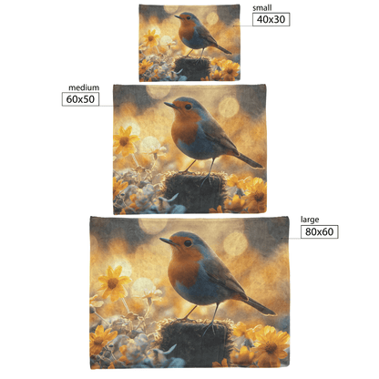 Robin Singing on Glowing Fence Post Surrounded by Golden Morning Mist and Vibrant Wildflowers Fleece Sherpa Blanket - Awakening Righteousness