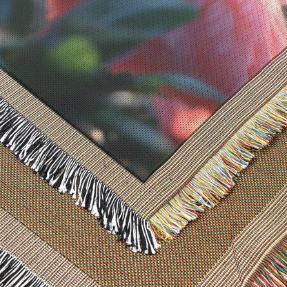 Romantic Pink Flamingos with Vibrant Feathers in Tropical Setting Cozy Woven Throw Blanket - Awakening Righteousness
