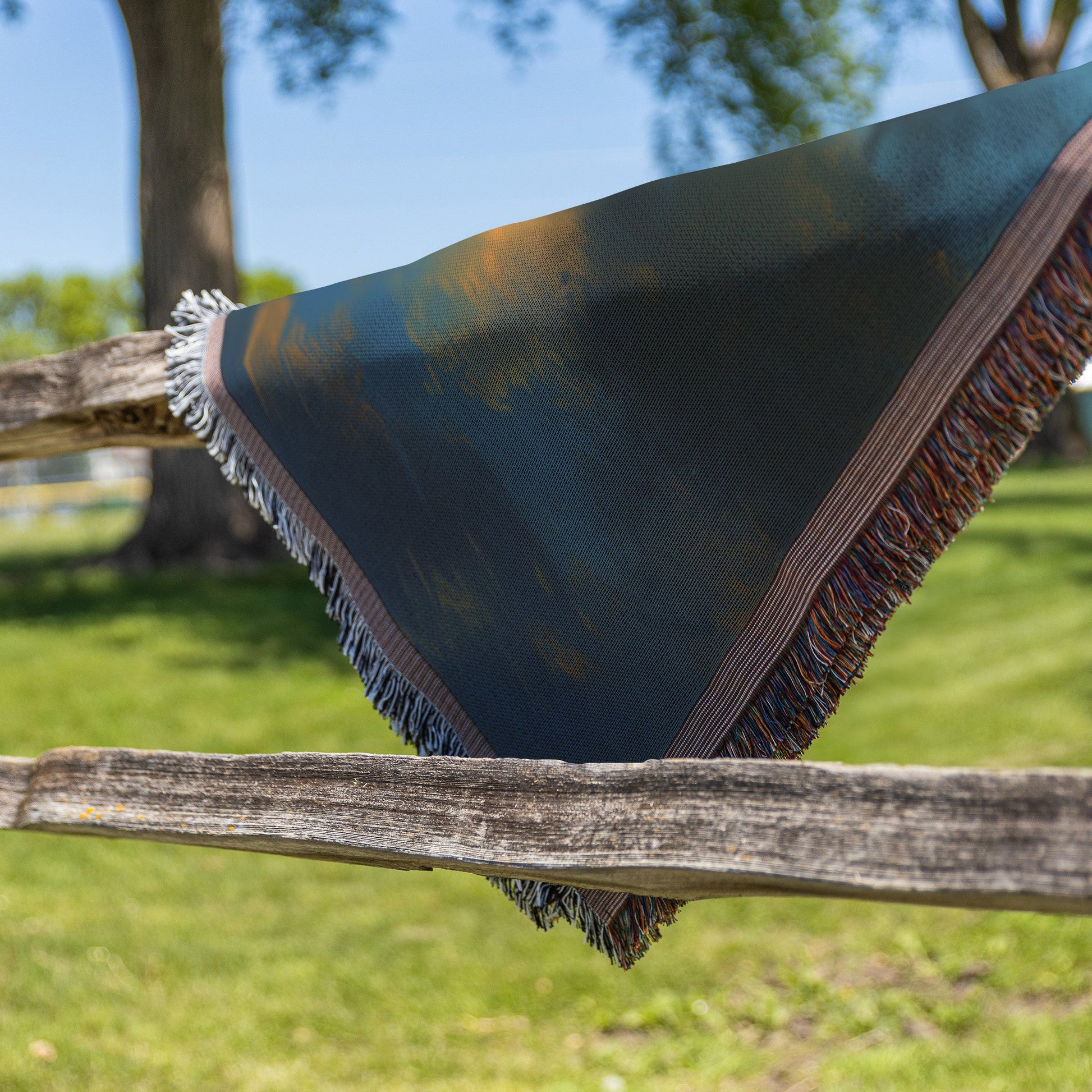 Romantic Scenic Woven Throw Blanket with Mountain Reflection and Sunset Sky for Tranquil Cozy Spaces - Awakening Righteousness