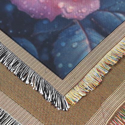 Rose with Dew Drops and Soft Pink Purple Flowers Woven Throw Blanket - Awakening Righteousness