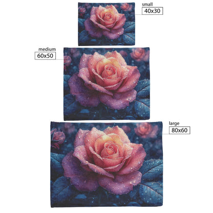 Rose with Dew Drops and Vibrant Petals Cozy Fleece Sherpa Blanket - Awakening Righteousness