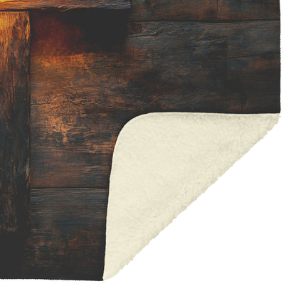 Rustic Wooden Cross with Warm Glow Fleece Sherpa Blanket Ultra Soft Cozy Perfect for Home Bed Couch Gift - Awakening Righteousness