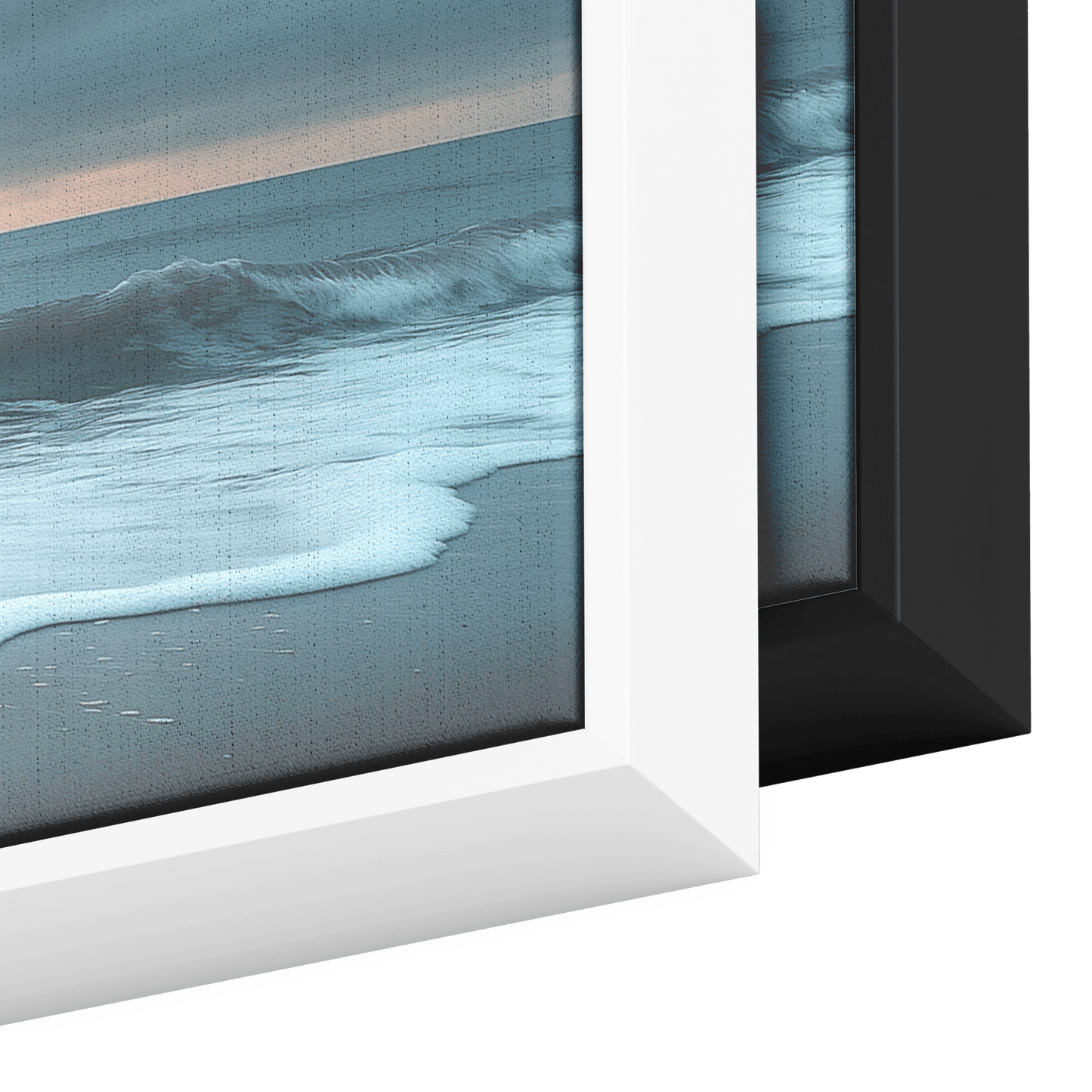 Serene Coastal View Gentle Waves Muted Gray Sky Minimalist Sandy Beach Neutral Tones Panoramic Framed Canvas Wall Art - Awakening Righteousness
