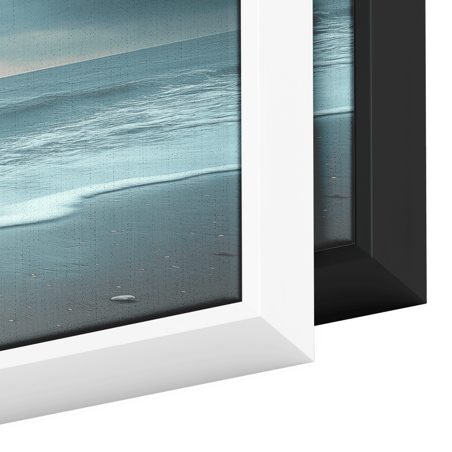 Serene Coastal View Gentle Waves Muted Gray Sky Minimalist Sandy Beach Neutral Tones Panoramic Framed Canvas Wall Art - Awakening Righteousness