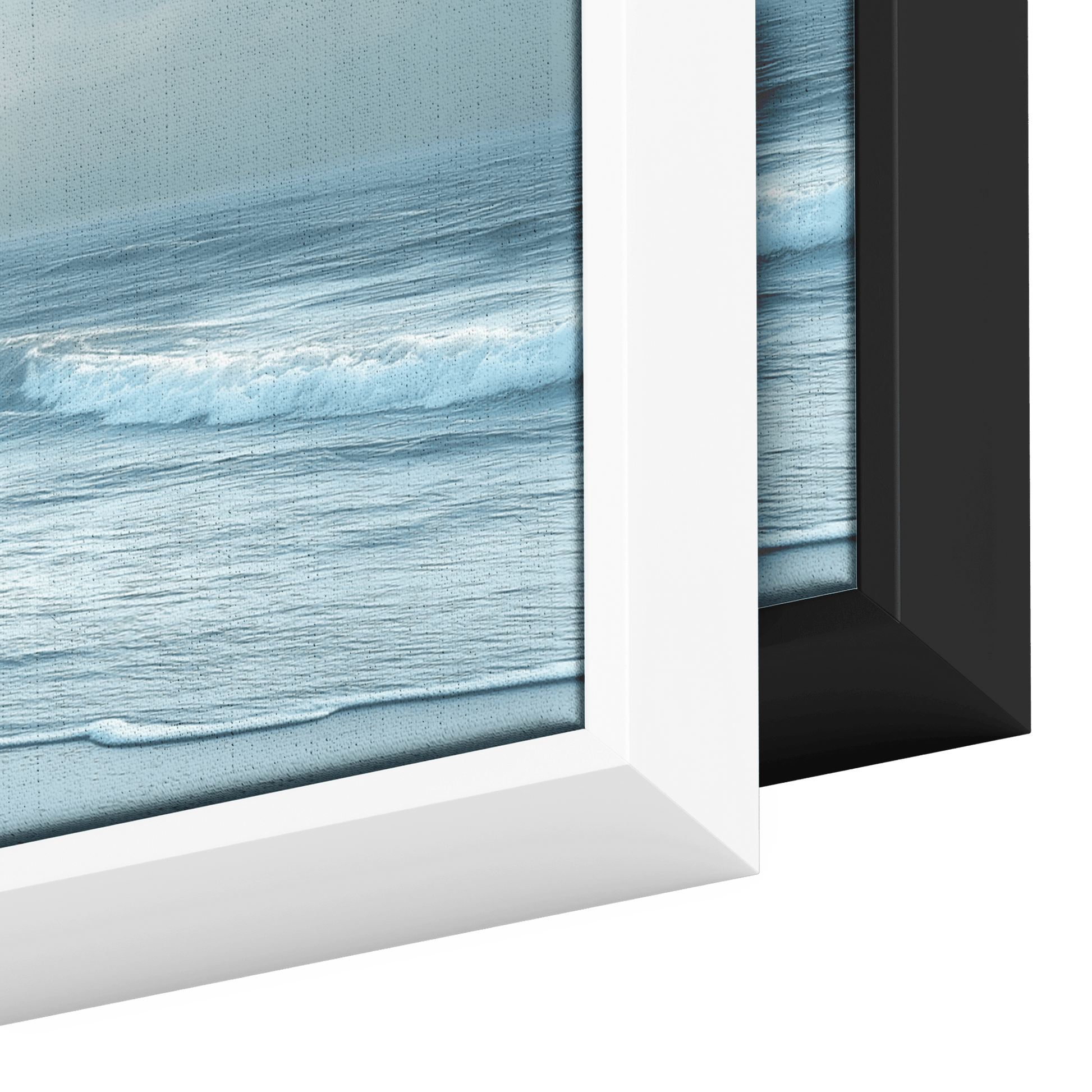 Serene Coastal View Gentle Waves Muted Gray Sky Minimalist Sandy Beach Neutral Tones Panoramic Framed Canvas Wall Art - Awakening Righteousness