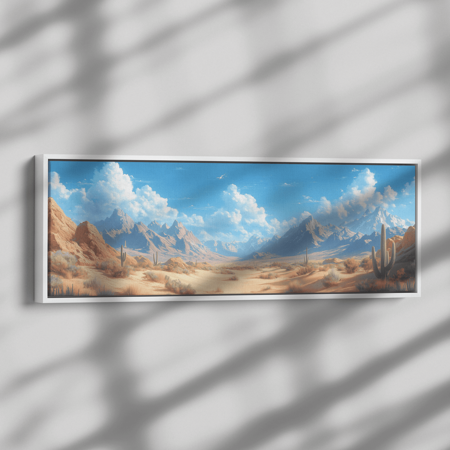 Serene Desert Panoramic Artwork Rolling Sand Dunes Sparse Cacti Distant Taupe Mountains Ultra High Definition Tranquil Canvas Wall Art - Awakening Righteousness