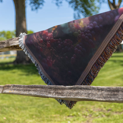 Serene Grapes Growing in Vineyard Orchard with Golden Hour Sunlight Cozy Woven Throw Blanket - Awakening Righteousness