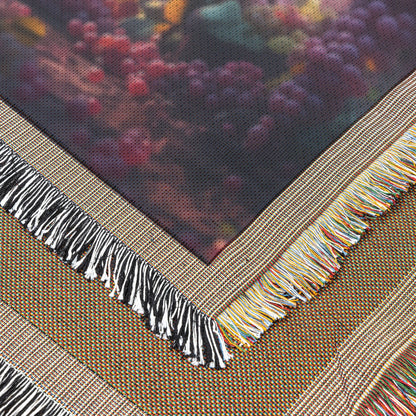 Serene Grapes Growing in Vineyard Orchard with Golden Hour Sunlight Cozy Woven Throw Blanket - Awakening Righteousness