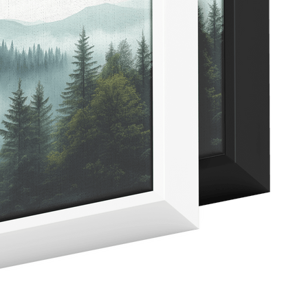 Serene Illustration Mist Covered Rolling Hills Scattered Forests Neutral Gray Cream Tones Ultra High Definition Minimalist Panoramic Framed Canvas Wall Art - Awakening Righteousness