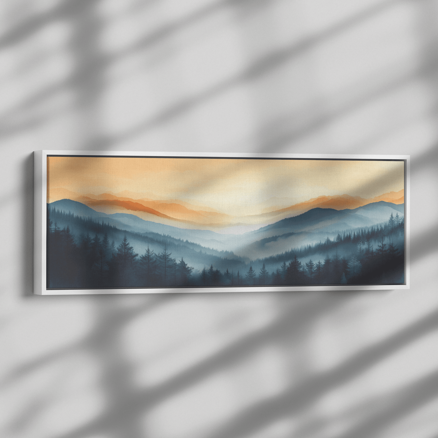 Serene Nature Scene Misty Hills Fading Soft Gray Cream Tones Ultra High Definition Clean Minimalist Panoramic Framed Canvas Wall Art - Awakening Righteousness