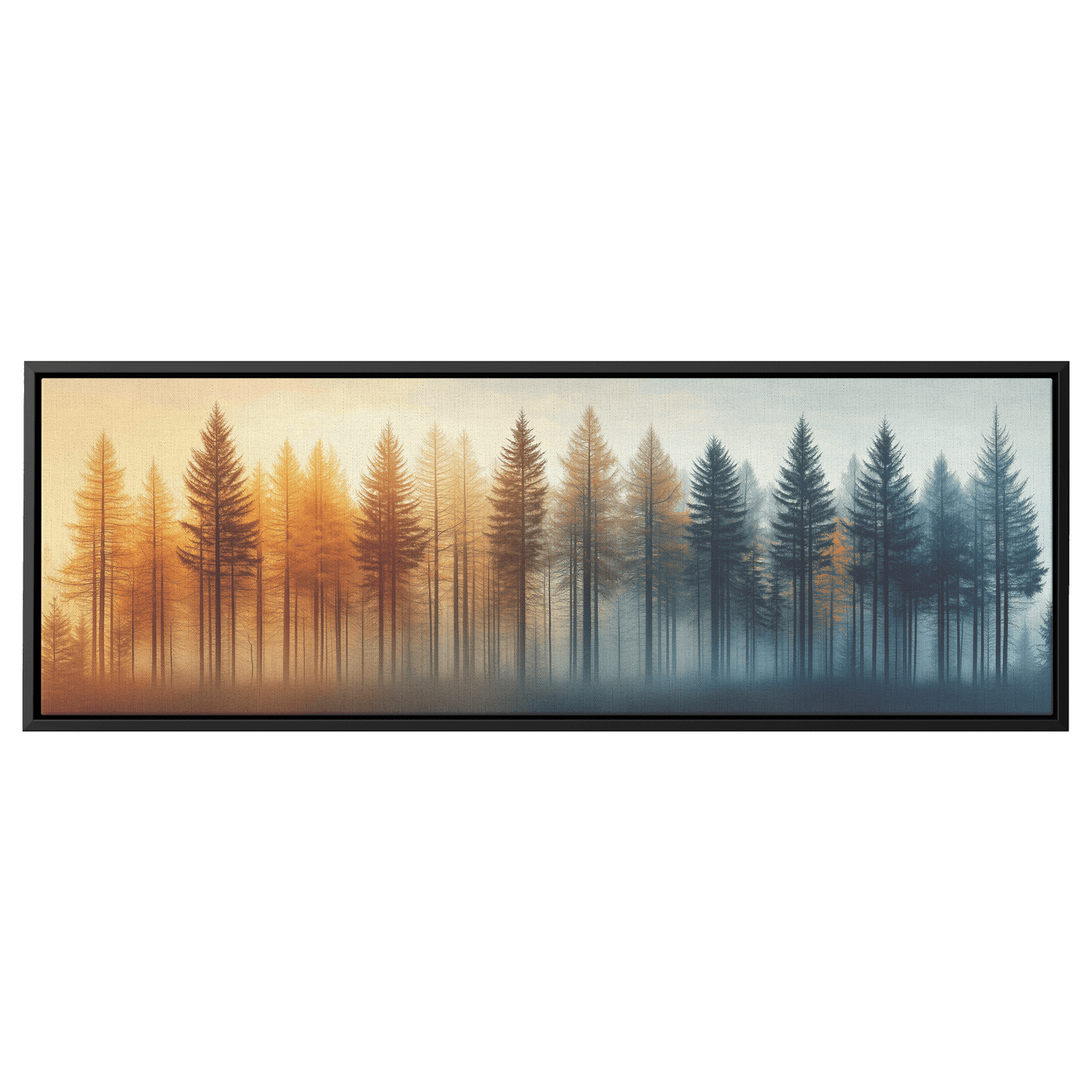 Serene Panoramic View Forests Distant Hills Muted Beige Gray Ultra High Definition Elegant Minimalist Panoramic Framed Canvas Wall Art - Awakening Righteousness