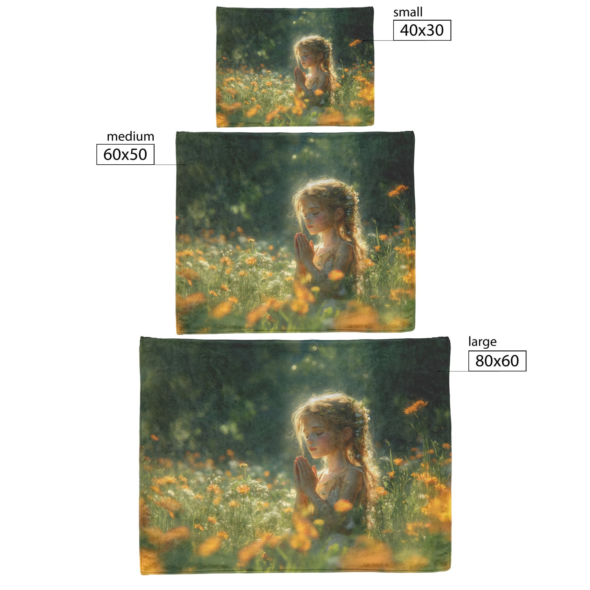 Serenity in Prayer Young Girl in Blooming Garden Cozy Christian Fleece Sherpa Blanket - Awakening Righteousness