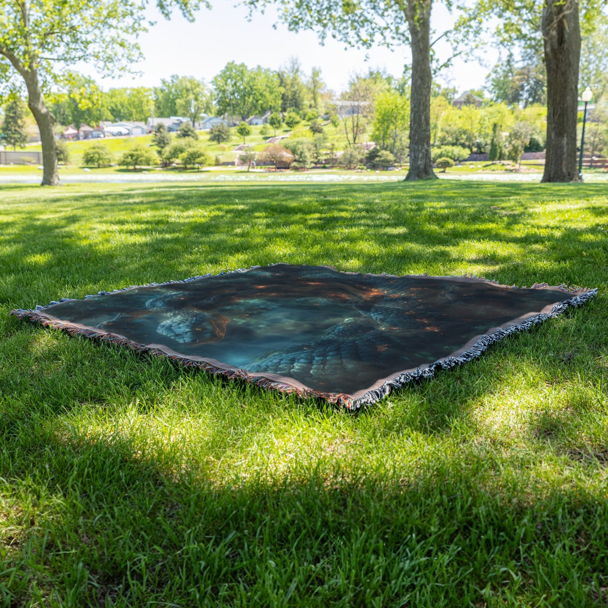 Serpent Entwined Around Glowing Tree in Enchanted Forest Woven Throw Blanket for Home Decor - Awakening Righteousness