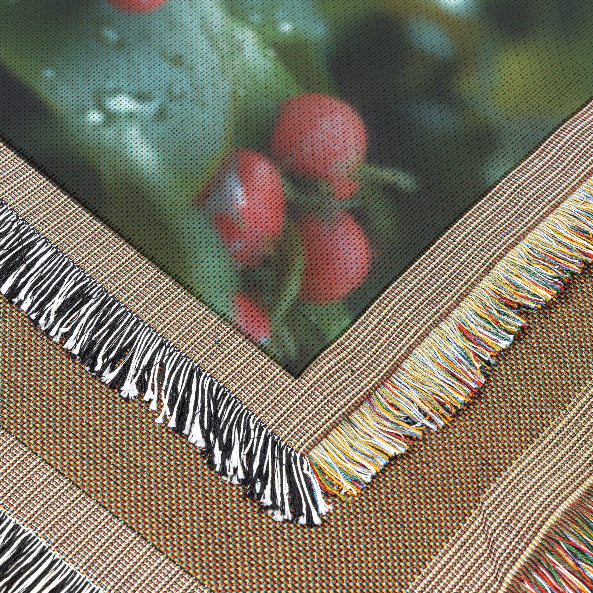 Serpent Hiding Among Red Berries in a Rainy Garden Woven Throw Blanket for Home Decor - Awakening Righteousness