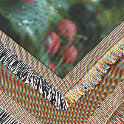 Serpent Hiding Among Red Berries in a Rainy Garden Woven Throw Blanket for Home Decor - Awakening Righteousness